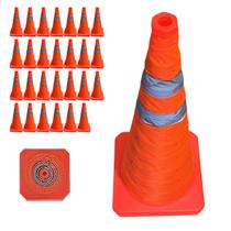 Cone Retratil Kit 27 Uni Portatil Sinalizaçao Obra Trafego Baliza Aviso Alerta Segurança Estrada Rua Dobravel Flexivel