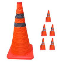 Cone Retratil Kit 5 Uni Rodovia Transito Emergencia Dobravel Flexivel Segurança Estrada Alerta Obra Sinalizaçao Rua