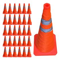 Cone Retratil Portatil Sinalizaçao Kit 30 Uni Obra Trafego Baliza Aviso Alerta Segurança Estrada Rua Dobravel Flexivel