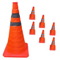 Cone Retratil Sinalizaçao Kit 6 Uni Flexivel Dobravel Portatil Alerta Aviso Seguranca Obra Baliza Estrada Rodovia