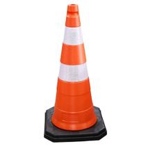 Cone Sinalização 75 cm Laranja e Branco com Base Preta Plastcor
