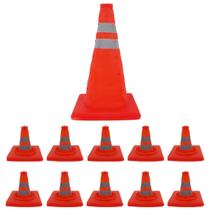 Cone Sinalizaçao Retratil Kit 10 Uni Flexivel Dobravel Portatil Alerta Aviso Seguranca Obra Baliza Estrada Rodovia