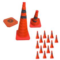 Cone Sinalizaçao Retratil Kit 14 Uni Estrada Trafego Obra Refletivo Portatil Dobravel Segurança Emergencia Balizador