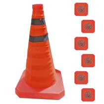 Cone Sinalizaçao Retratil Kit 6 Uni Refletivo Portatil Dobravel Estrada Trafego Obra Segurança Emergencia Balizador
