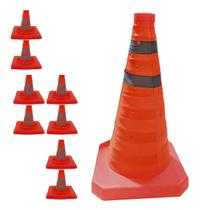 Cone Sinalizaçao Retratil Kit 8 Uni Refletivo Portatil Dobravel Estrada Trafego Obra Segurança Emergencia Balizador