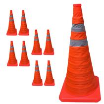 Cone Transito Retratil Kit 8 Uni Obra Portatil Sinalizador Dobravel Flexivel Estrada Rodovia Segurança Balizador