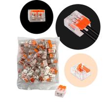 Conector de Emenda Rápida 2 Vias Transparente para Fios Kit 100 Unidades - Genérica