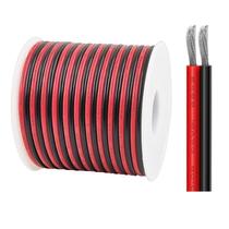 Conector De Lâmpada LED DIY 10M-50M, Fio De Cobre 2 Pinos, Cabo De Fita Plana Vermelho E Preto 300V