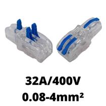 Conector Elétrico Emenda Derivação Para Iluminação 3 vias 1 entrada 2 saídas 4mm² 32A/400V Azul