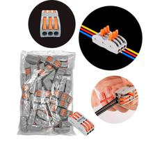 Conector Emenda de Fios Inline 3 Vias Conexão Rápida 50 Unidades