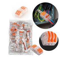 Conector Emenda de Fios Inline 3 Vias Cristal Conexão Rápida 50 Unidades