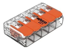 Conector Emenda Wago 5 Vias 4mm Transparente e-221-415 8pçs