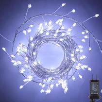Conector Fairy Lights, 10 pés e 200 LEDs, luzes de corda de fogos de artifício com controle remoto, conjunto de luzes de Natal, luzes de corda estreladas para teto, guirlanda, janela, decoração de Natal, branco puro