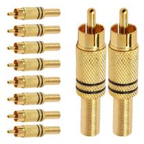 Conector Linha Rca Macho Metal Gold Preto Storm 10 Unidades