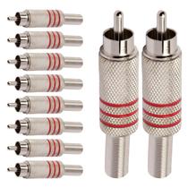Conector Linha Rca Macho Metal Niquel Vermelho Storm 10 Unidades