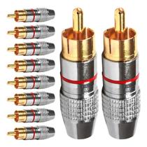 Conector Linha Rca Macho Profissional Vermelho Storm 10 Unidades