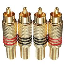 Conector RCA Phono Macho Dourado 4 Peças 2 Pares Adaptador De Cabo De Áudio E Vídeo Para
