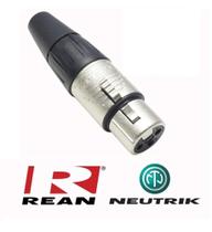 Conector Rean by Neutrik XLR Cabo Fêmea 3 Polos Nickel RC3F