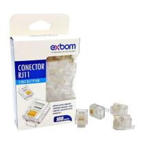 Conector RJ11 4P4C 4 Vias Suporta PABX e Linha Convencional de Telefonia Exbom RJ11P100 Cx c/ 100 Un