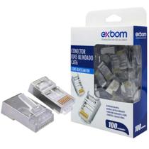 Conector RJ45 CAT6 Blindado em Metal 8P8C Suporta Gigabit Ethernet Cx c/ 100 Un. Exbom RJ45C6M100 Conector RJ45 CAT6 Blindado em Metal 8P8C Suporta Gigabit Ethernet Cx c/ 100 Un. Exbom RJ45C6M100