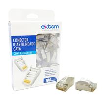 Conector RJ45 CAT6 Blindado em Metal 8P8C Suporta Gigabit Ethernet Exbom RJ45C6M100 / Caixa com 100 Unidades