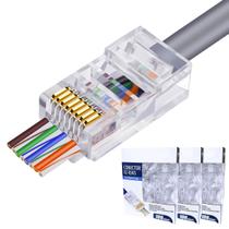 Conector Rj45 Macho Cat6 / Cat5e Cabo Rede EZ Vazado 300un