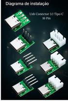 Conector USB Tipo C 3.1 Verde Adaptador PCB Placa Conversão Energia Dados Carregamento Rápido Projetos Eletrônicos Arduino Conector USB Tipo C 3.1 Verde Adaptador PCB Placa Conversão Energia Dados Carregamento Rápido Projetos Eletrônicos Arduino