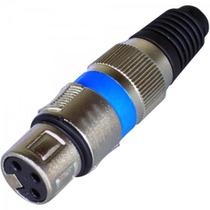 Conector XLR Fêmea 3 Pinos Azul Genérico - PCT / 5