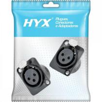 Conector XLR Fêmea Painel 3 Pólos Niquelado HX049F Preto HYX - PCT / 2