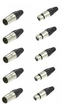Conector XLR Kit 5 Fema 5 Macho - Seetronic Cromado Conector XLR Kit 5 Fema 5 Macho - Seetronic Cromado