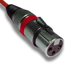 Conector xlr plug linha femea 3 vias metal niquelado vermelho cannon painel reforçado profissional
