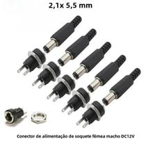 Conectores de Alimentação 12V (5 Pares) - Plug P/ Painel com Conector Macho e Fêmea