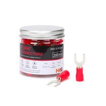 Conectores isolados de fio Fork Spade HKS 200PCS vermelhos 22-16 AWG