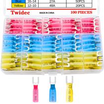 Conectores Twidec Heat Shrink Fork Spade, 100 unidades à prova d'água Conectores Twidec Heat Shrink Fork Spade, 100 unidades à prova d'água