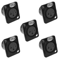 Conectores XLR Fêmea Painel Preto Para Painel - 05 Unidades