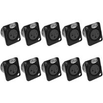 Conectores XLR Fêmea Painel Preto Para Painel - 10 Unidades