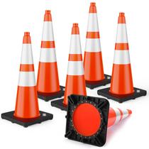 Cones de trânsito BATTIFE 71 cm de PVC laranja com base preta (pacote com 6) Cones de trânsito BATTIFE 71 cm de PVC laranja com base preta (pacote com 6)
