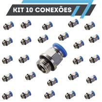 Conexão Reta Pneumática Macho 1/4 X Tubo 6mm Bsp 10 Peças