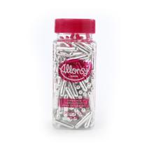 Confeitos comestíveis de açúcar Sugar Rods Prata 20mm formato Bastonetes 100g