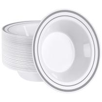 Configuração de tigelas de sopa de sobremesa: 50 peças, 350 ml com borda prateada de plástico