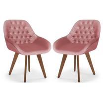 Conj. 02 Poltrona Base Fixa Madeira Capitonê Pandora