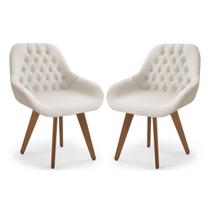 Conj. 02 Poltrona Base Fixa Madeira Capitonê Pandora