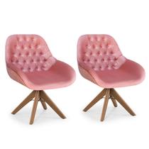 Conj. 02 Poltrona Base Giratória Madeira Capitonê Pandora