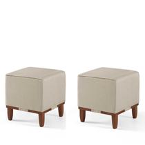 Conj. 02 Pufe Banqueta Quadrado Rodapé Madeira Oxford 40