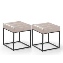 Conj. 02 Pufe Estilo Industrial Quadrado Pés Metal Croata