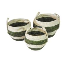 Conj 03 Cestos Fibra Natural Listra Verde Conj 03 Cestos Fibra Natural Listra Verde
