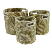 Conj 03 Cestos Rattan Redondo c Pegadores Conj 03 Cestos Rattan Redondo c Pegadores