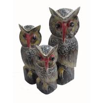 Conj 03 Corujas Madeira Decorativas Lindos Detalhes Formosa Conj 03 Corujas Madeira Decorativas Lindos Detalhes Formosa