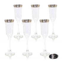 Conj 06 Taças Pra Champagne Cristal Italiano Lapidado Prata Conj 06 Taças Pra Champagne Cristal Italiano Lapidado Prata