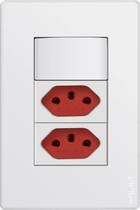 Conj. 1 Interruptor Paralelo 10A/250V + 2 Tomadas 2P+T 10A/250V (Fundo vermelho)